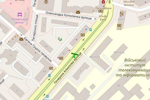 Scrolller, Scroll A in Kyiv, 1.2x1.8  Алмазова Генерала вул. (Кутузова вул.), 1 на розділювальній смузі (у напрямку Михайла Омеляновича-Павленка вул. (Суворова).) - 166291 scheme