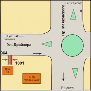 Билборд B в Киеве Драйзера Теодора вул., 17-А (в напр. Бальзака Оноре де вул.) схема