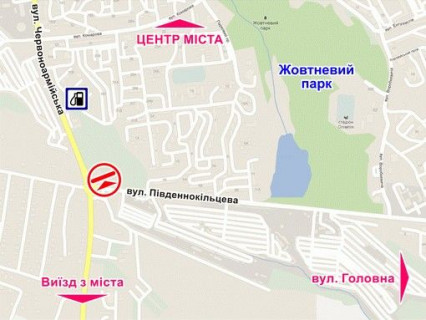 Билборд A в Черновцах вул. Героїв Майдану (Червоноармійська) - Південно-Кільцева, на кільці, в центр схема