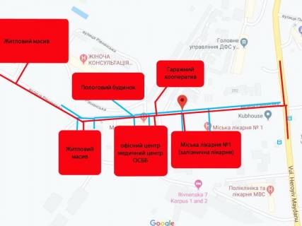 Билборд A в Черновцах вул. Рівненська, 5 /новобудови мікроарйон, пологовий, лікарня схема