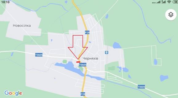Билборд A в Черняхове ЧЕРНЯХІВ. Вул. Володимирська 2. центр, универмаг, маркети"КВАРА""ТРЕШ" "БІРРЛІН", в напр. на Житомир права схема