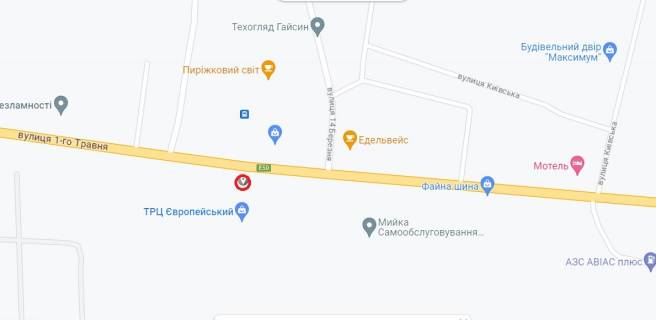 Билборд A в Гайсине м. Гайсин  вул. 1 Травня ТЦ Европейський  сіті лайт  схема