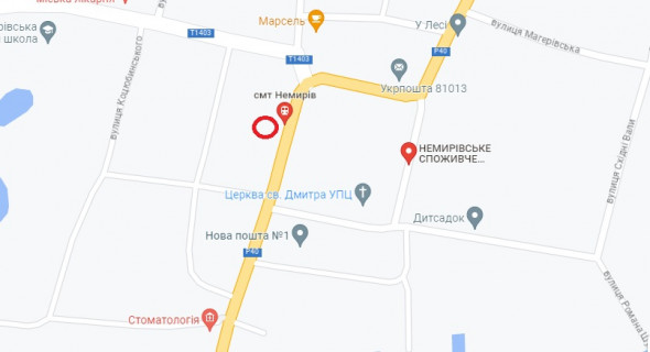 Билборд A в Немирове м. Немирів виїзд  вул. І.Франка ( напрямок до м. Іллінці) схема