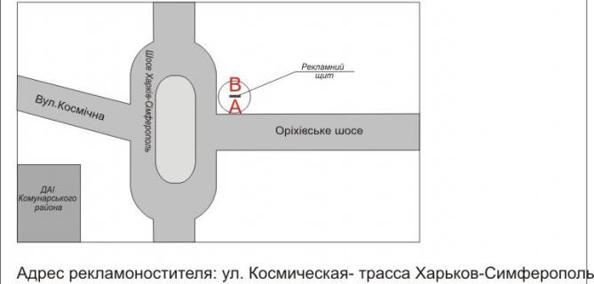 Билборд B в Запорожье вул.Космічна-траса Харків-Сімферополь-Оріхівське шосе схема