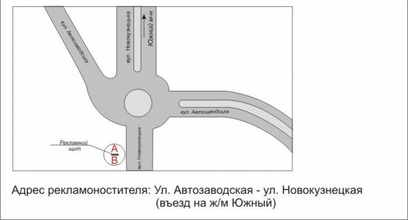 Билборд A в Запорожье Володимира Українця (Новокузнецька), в'їзд-виїзд в мрн Південний схема