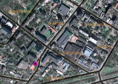Billboard A in Khmelnitsky, 3*6  T-podibne perehresta st.Kam'anec'ka - Instituts'ka. nepodalik: studmistecko, supermarketi, banki, picerii, kafe, restorani (v centr) [prave vuho] scheme