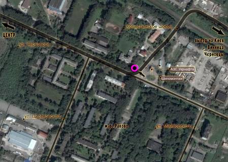Билборд A в Хмельницком, 3*6  перехрестя вул.В.Чорновола - вул.Ціолковського. неподалік: зупинка, скупчення МАФів, СТО, шиномонтаж, АЗС "УкрНафта" (в'їзд в місто, в центр) схема