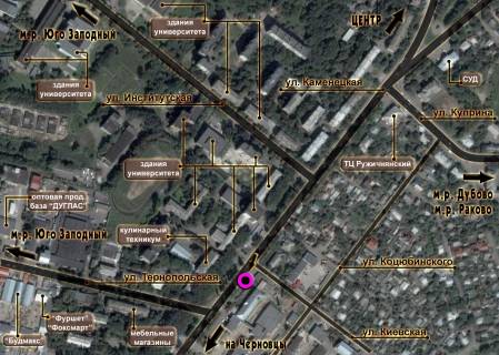 Billboard B in Khmelnitsky, 3*6  st.Kam'anec'ka - st.Ternopil's'ka. nepodalik: universitet, biblioteka, supermarket "Furset", avtostancia, zupinka (vid centru) scheme
