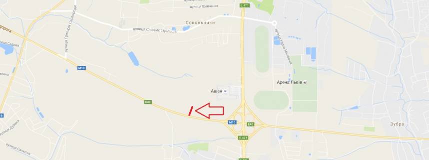 Билборд A на трассах Львовской области, 3х12  М-10, Західний обхід м. Львова, км 14+930 схема
