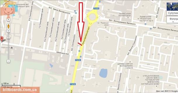 Билборд A в Львове вул.Кульпарківска 123 напрямок до вул.Щирецькій схема