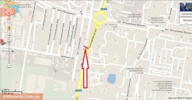Билборд B в Львове вул.Кульпарківська 123 (в напрямок до центра) схема