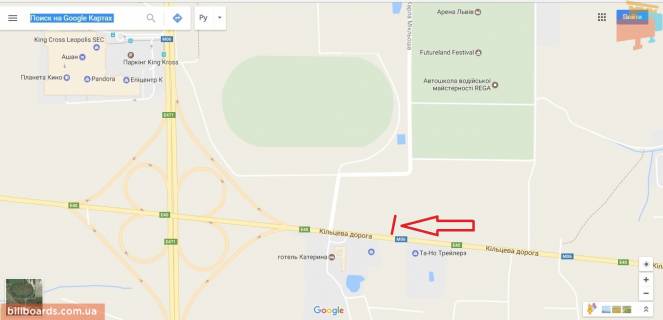 Билборд A в Львове М-06, Під'їзд до м.Львова, км 552+500 схема