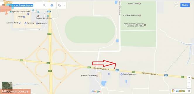 Билборд B в Львове М-06, Під'їзд до м.Львова, км 552+500 схема