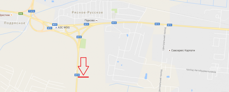 Билборд B в Рясном-Русском, 3х6  М-10, Під'їзд до м.Львова, км 0+400 схема
