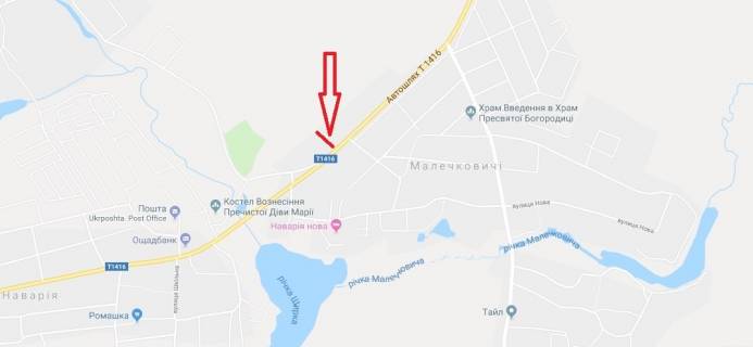 Билборд A в Малечковичах, 3х6  T-14-16 Львів-Пустомити-Мединичі, км 12+100 праворуч схема