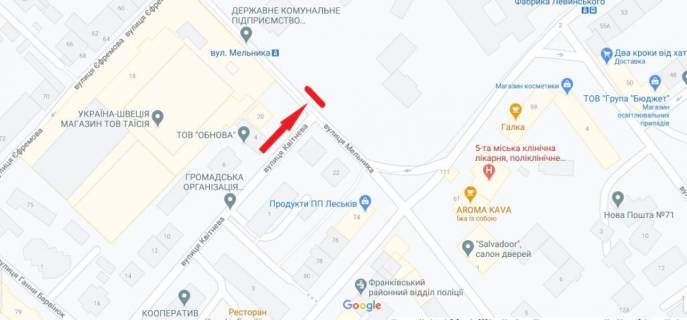 Ситилайт A в Львове, 1,2х1,8  вул. Мельника, 21 (сітілайт, зупинка) схема