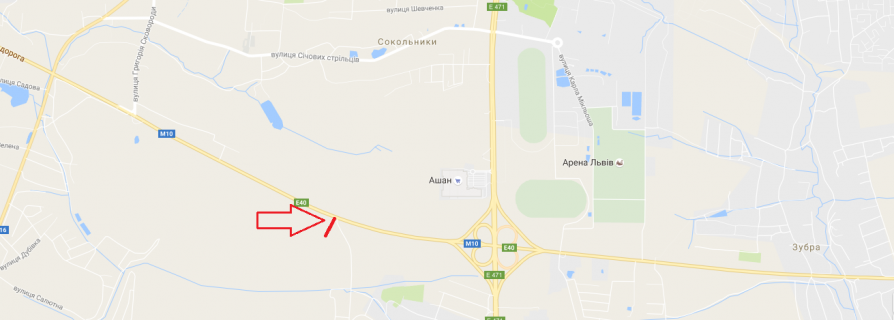Билборд A на трассах Львовской области, 3х12  М-10, Західний обхід м. Львова, км 14+100, схема