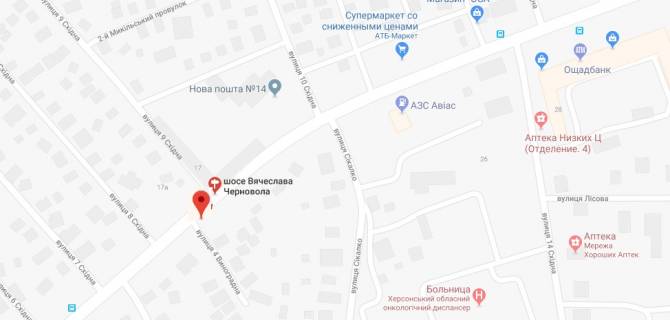 Billboard A in Kherson s. V'aceslava Cornovola- st. 4-a Vinogradna( navproti bud. No17, Nova Posta, Fitnes-klub "Prajm") scheme