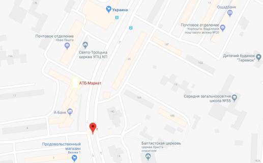 Билборд B в Херсоне вул. Святих Кирила та Мефодія (Георгія Димитрова)  -І. Вазова вул. ( на розподільчій смузі, поряд Банк ,АТБ, Нова пошта) схема