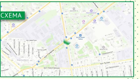 Видеоборд A в Ровно, 6х3м  м. Рівне, вул. А.Грушевського, в районі перехрестя з вул. Василя Червонія (Гагаріна) - 443613 схема