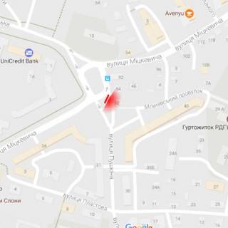 Билборд B в Ровно, 6х3м  м. Рівне, вул. Героїв поліції (Пушкіна), в районі перехрестя з вул. Міцкевича схема