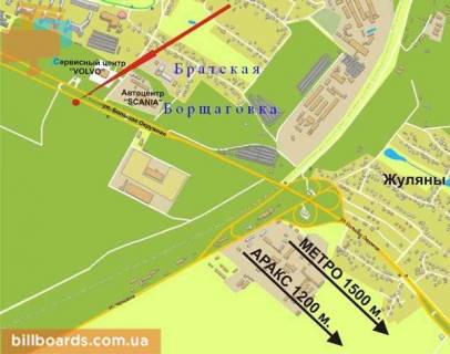 Білборд, Бігборд (Борд)  A у Києві, 3х6  Окружна дор. / Ул.Трублаіні (напр.Леруа Марлен і НОВУС - в стор.Епіцентра / Metro) -верхній ярус схема