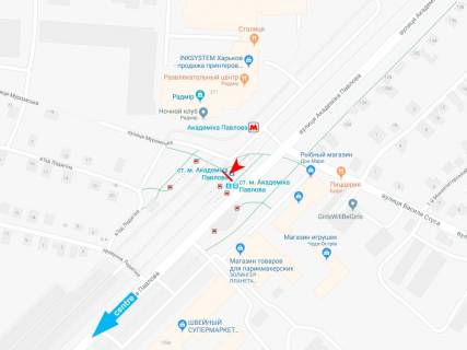 Билборд A в Харькове, 1,24х1,84  Академіка Павлова вул., 271 (1) (зупинка ст. м. Академіка Павлова), в центр схема