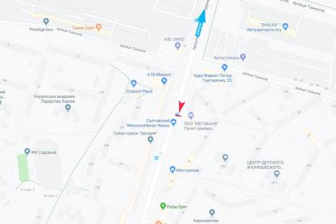 Билборд B в Харькове, 1,24х1,84  Петра Григоренка проспект (кол. Маршала Жукова), 31 (зупинка 29-й мікрорайон), з центру схема