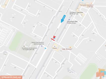 Билборд B в Запорожье Гвардейцев Широнинцев ул., 44, в центр схема