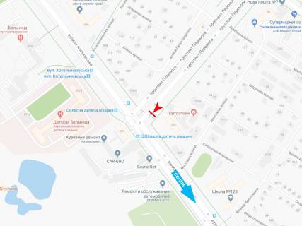 Билборд B в Харькове, 1,24х1,84  Перемоги пр-т - Клочківська вул., 352 (зупинка Обласна дитяча лікарня) схема