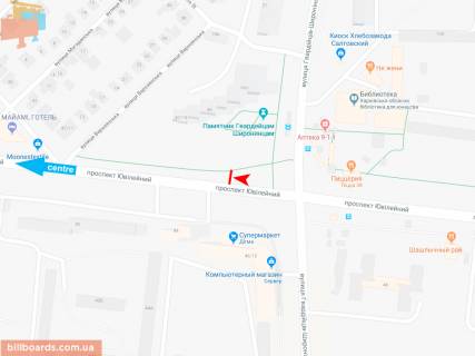 Билборд A в Запорожье Юбилейный пр-т, 47/19, в центр (ул. Гв. Широнинцев) схема