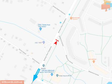 Билборд A в Запорожье Леся Сердюка ул. - Родниковая ул., из центра схема