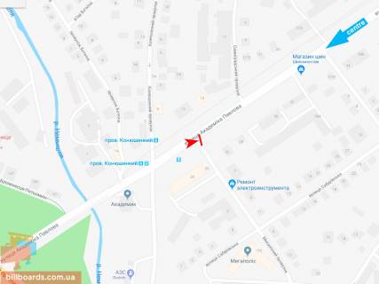 Билборд A в Запорожье Івана Сошенка (Академіка Павлова) ул., 26 - Механический пер., из центра схема