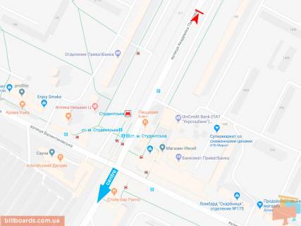 Билборд A в Запорожье Івана Сошенка (Академіка Павлова) ул., 140 (2), из центра схема