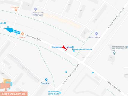 Билборд B в Запорожье Героев Труда ул., 37, из центра (Владимировская церковь) схема