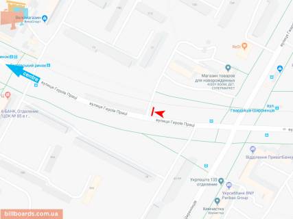 Білборд, Бігборд (Борд)  A у Запоріжжі Героев Труда ул., 25/71, в центр схема