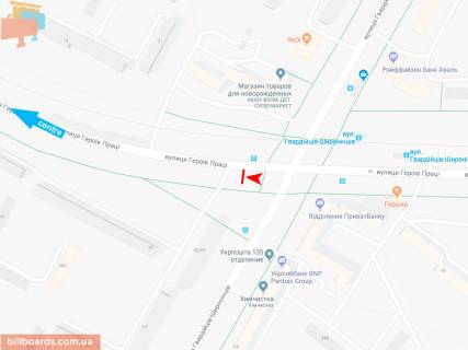 Билборд B в Запорожье Героев Труда ул. - Гвардейцев-Широнинцев ул., 69/42, в центр схема