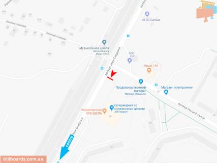 Билборд B в Запорожье Леся Сердюка ул., 58 - Ужвий Натальи ул., в центр схема