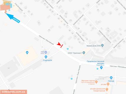 Билборд B в Запорожье Юбилейный пр-т (напротив дома № 32-Б), из центра (ост. Льва Ландау) схема