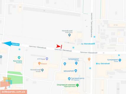 Билборд B в Запорожье Юбилейный пр-т, 55-А, из центра (ТРК Украина) схема