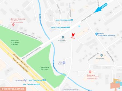 Билборд B в Запорожье Івана Сошенка (Академіка Павлова) ул., 20, в центр  (пер.Конюшенный) схема