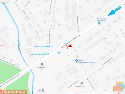 Билборд B в Запорожье Івана Сошенка (Академіка Павлова) ул., 26 - Механический пер., в центр схема