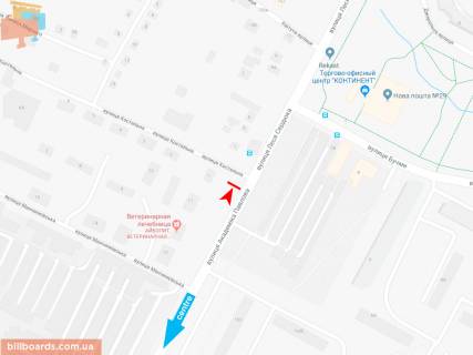 Билборд B в Запорожье Івана Сошенка (Академіка Павлова) ул. - Костёльная ул., 1, из центра схема