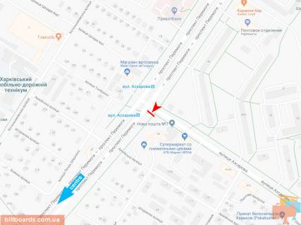Билборд B в Харькове, 3х6  Перемоги пр-т - Ахсарова вул., в центр схема