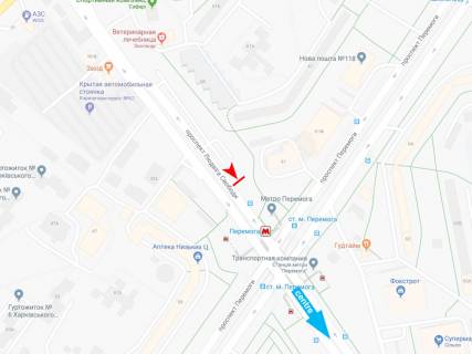 Билборд B в Харькове, 3х6  Людвіга Свободи пр-т - Перемоги пр-т, 61-А, в центр схема
