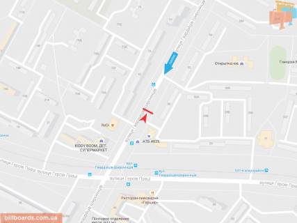 Билборд A в Запорожье Гвардейцев Широнинцев ул., 50, из центра схема