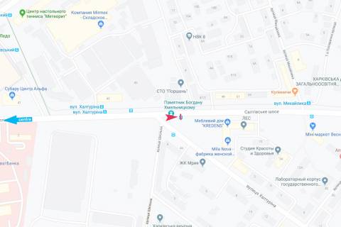 Білборд, Бігборд (Борд)  A у Харкові, 1,24х1,84  Салтівське шосе - Халтурина (Ахієзерів вул. (Халтуріна)), з центру схема