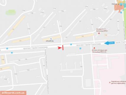 Билборд A в Запорожье Героев Сталинграда пр-т,160, из центра схема