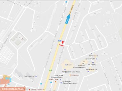 Билборд B в Запорожье Грицевца ул. ,25-А ,из центра схема