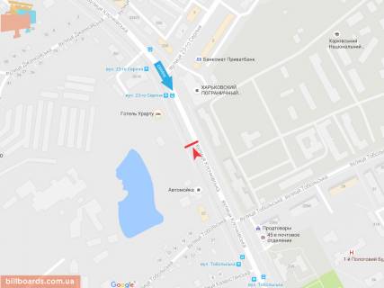 Билборд B в Запорожье Клочковская ул., напротив дома 228  из центра схема